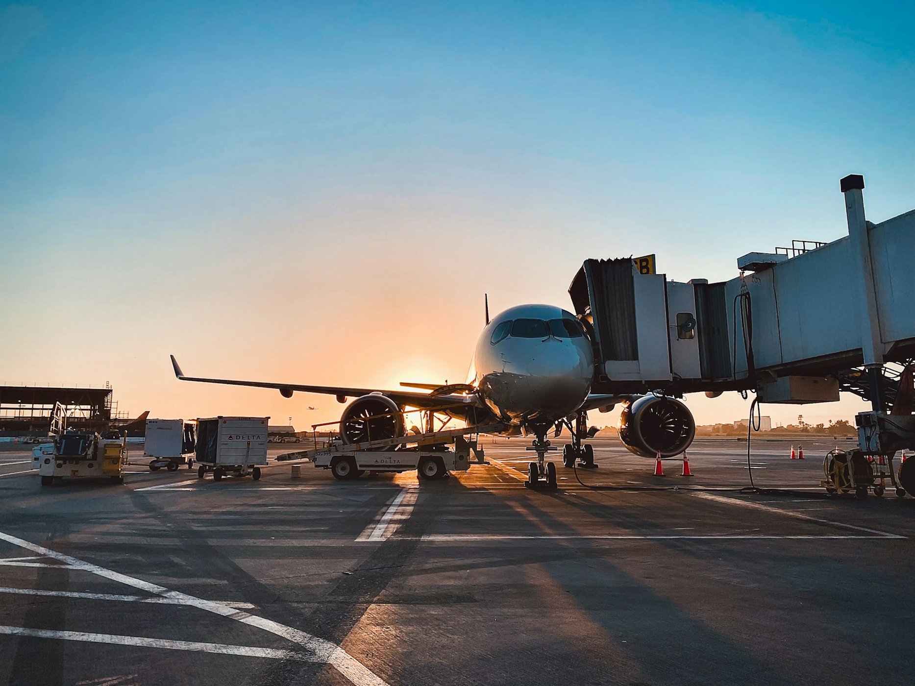 Aircraft at an airport in golden evening light